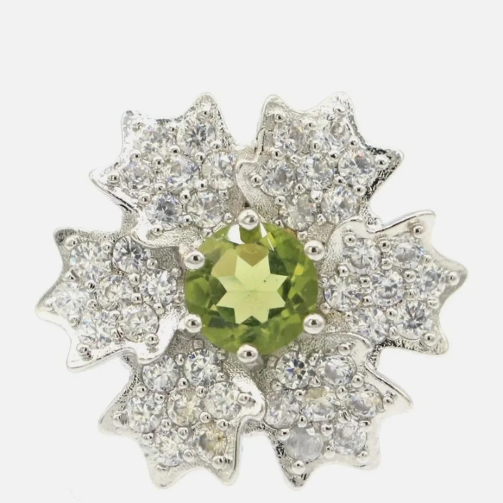 New Green Amethyst Cz Floral Ring